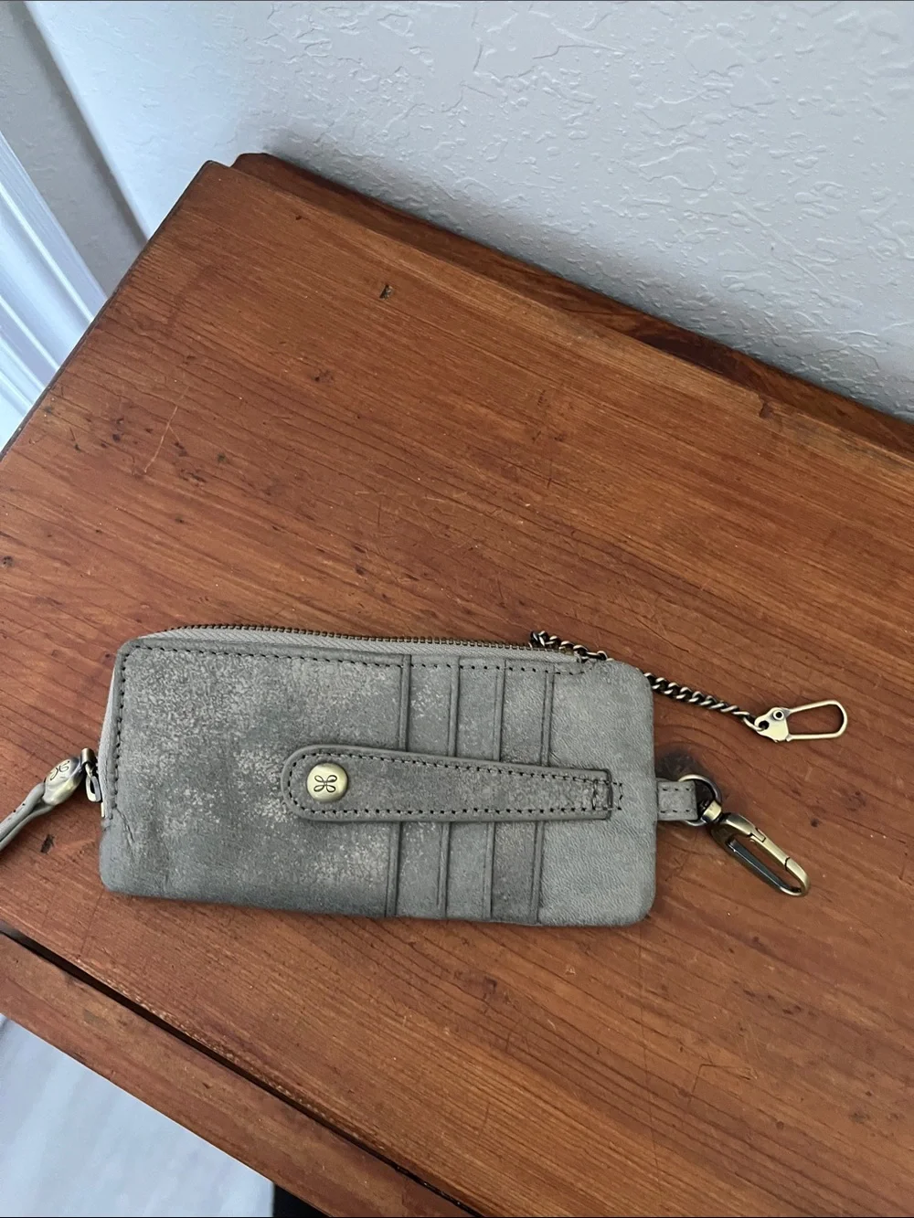 HOBO Gray Metallic leather Wristlet Wallet with Gold Hardware